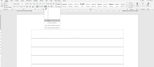 Adjust line spacing after you add lines in Word