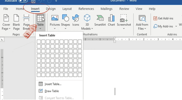 How to add lines in Word using the Insert Table menu