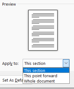 Apply Page Setup changes to a section when you change margins in Word