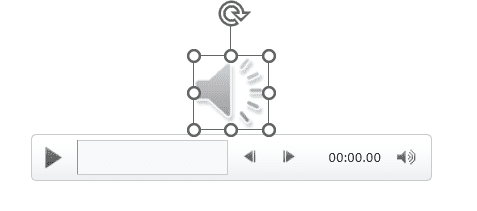 Speaker icon and playback bar on a PowerPoint slide after recording audio