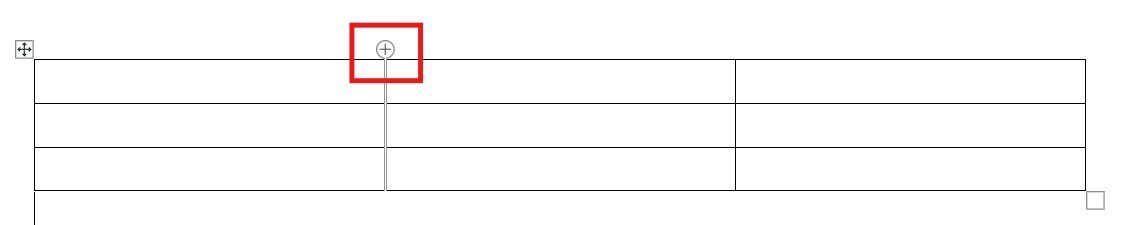 Microsoft Word plus icon between columns to quickly insert a column in a table in Word