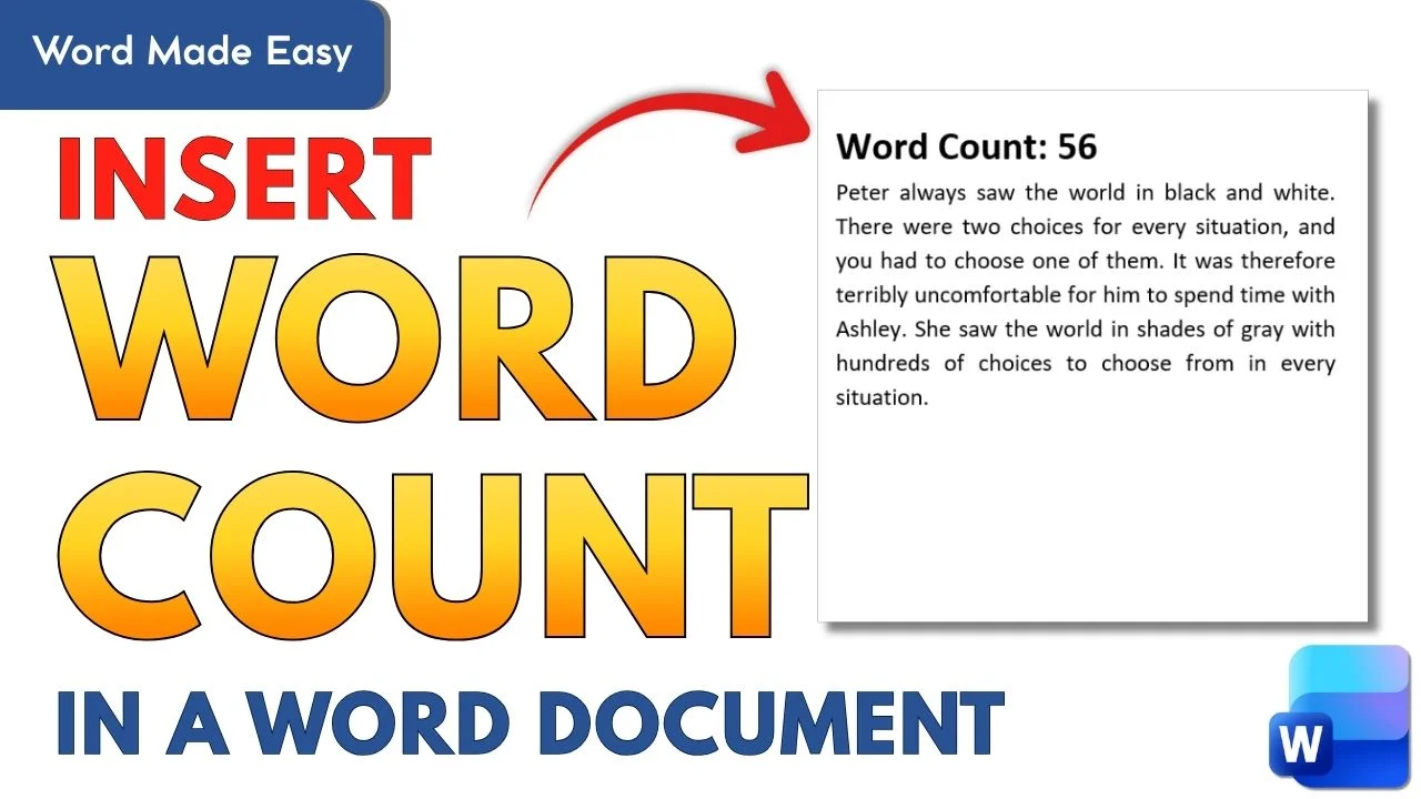 Illustration showing how to insert an automatic word count into a Microsoft Word document