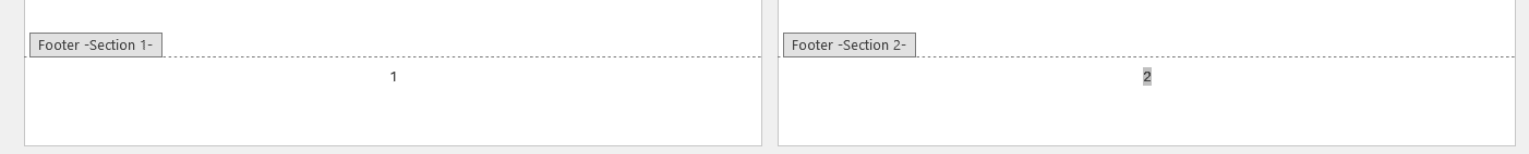 Footer with Link to Previous disabled, ready for different page numbers in Word