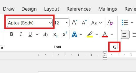 How to change the default font in Word - opening the Font dialog from the Home tab