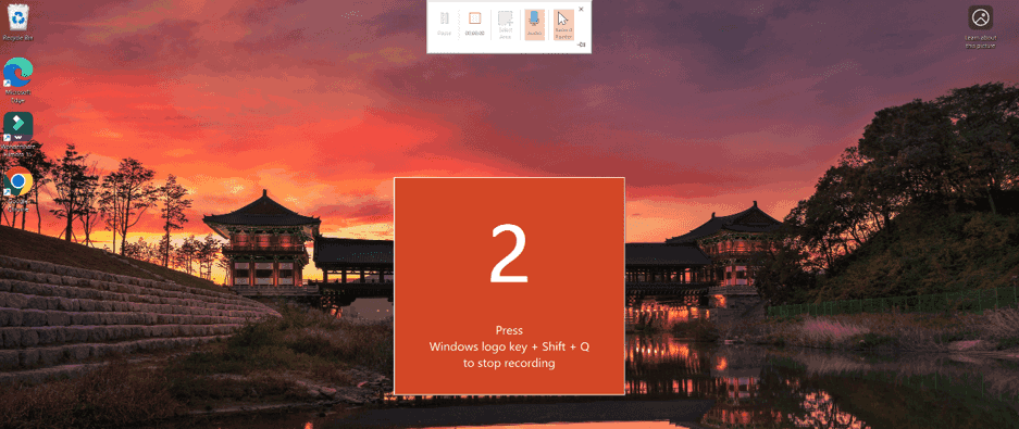 3-2-1 countdown timer before screen recording starts in PowerPoint