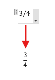 Word equation box showing how to write fractions in Word using quick entry