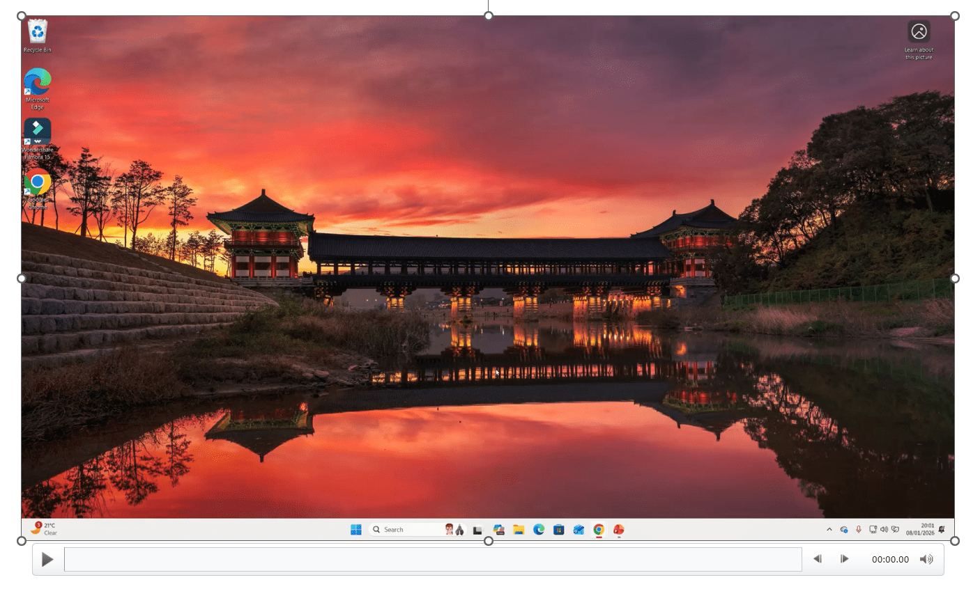 Screen recording embedded on a PowerPoint slide with playback controls