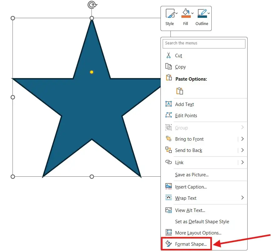 Right-click a shape and select Format Shape in Word
