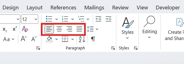How to align text in Word using the toolbar alignment buttons