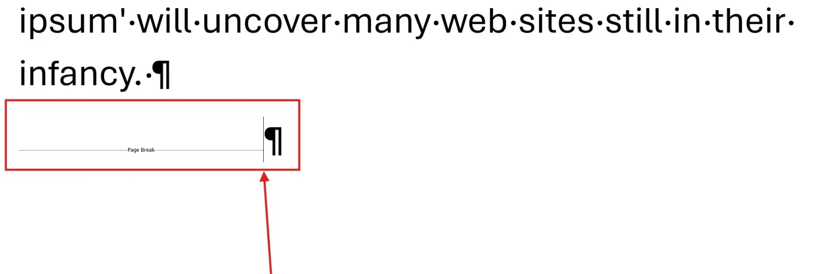 Remove formatting marks in Word - deleting a page break
