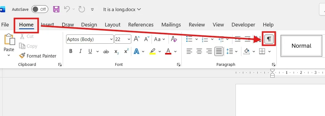 Show/Hide button to remove formatting marks in Word