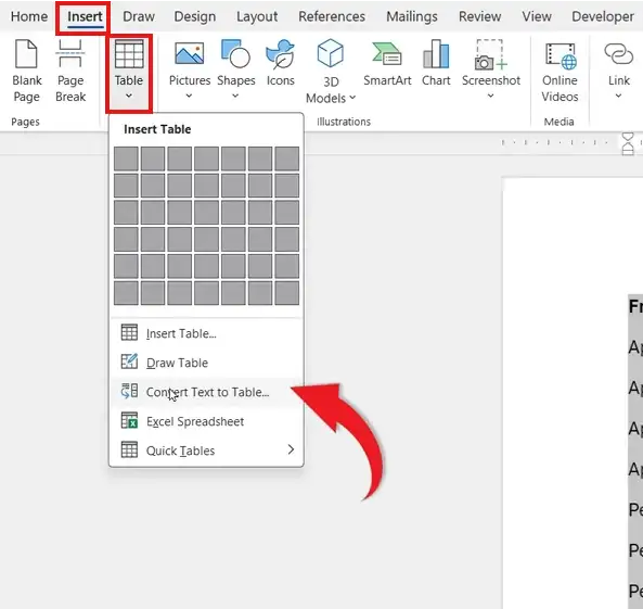 Convert text back to table after merging in Word