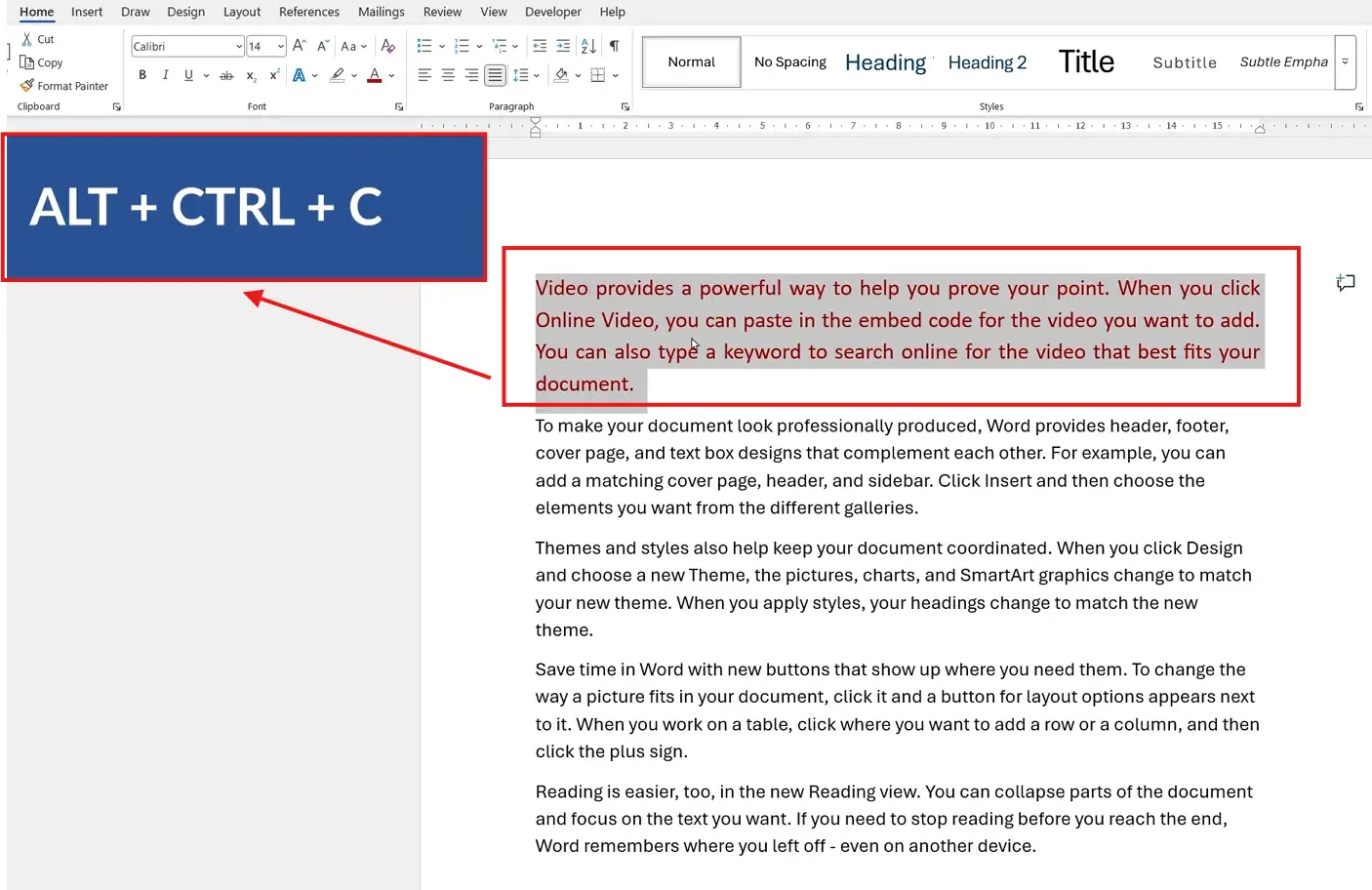 Word Format Painter shortcut highlighted to copy formatting using the keyboard for faster text styling