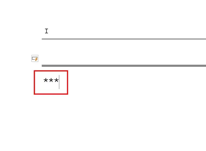 Microsoft Word document showing three asterisks used to draw a dotted horizontal line via AutoFormat