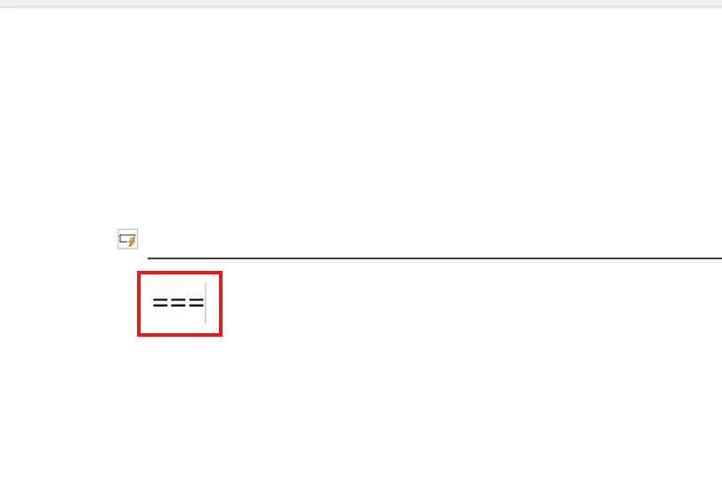 Microsoft Word document showing three equal signs used to draw a double horizontal line via AutoFormat