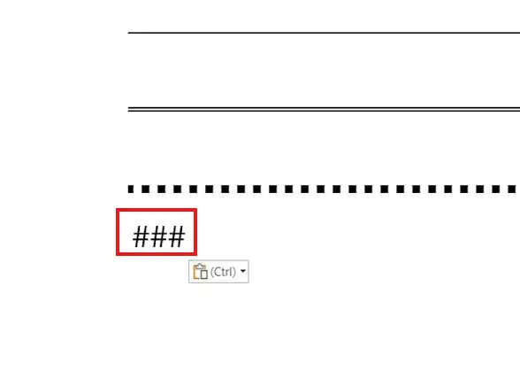 Microsoft Word document showing three hash symbols used to draw a triple horizontal line in Word