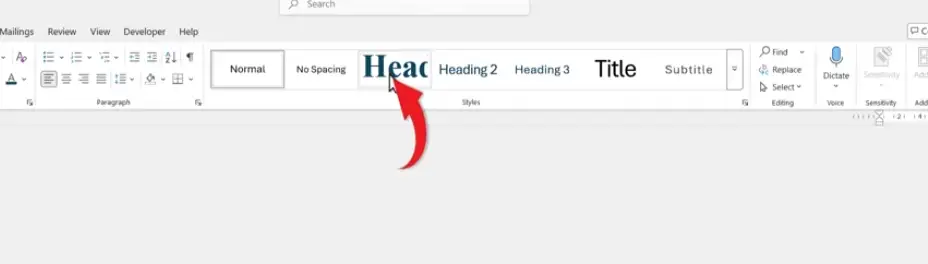 Word Home tab showing how to create automatic chapters in Word with Heading 1