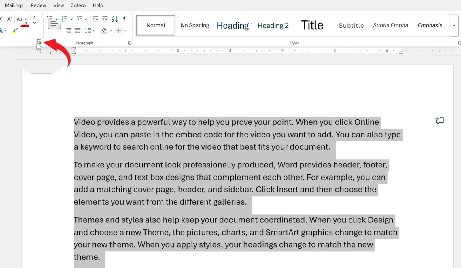 Microsoft Word Home tab Font group arrow opening the Font dialog to change letter spacing in Word
