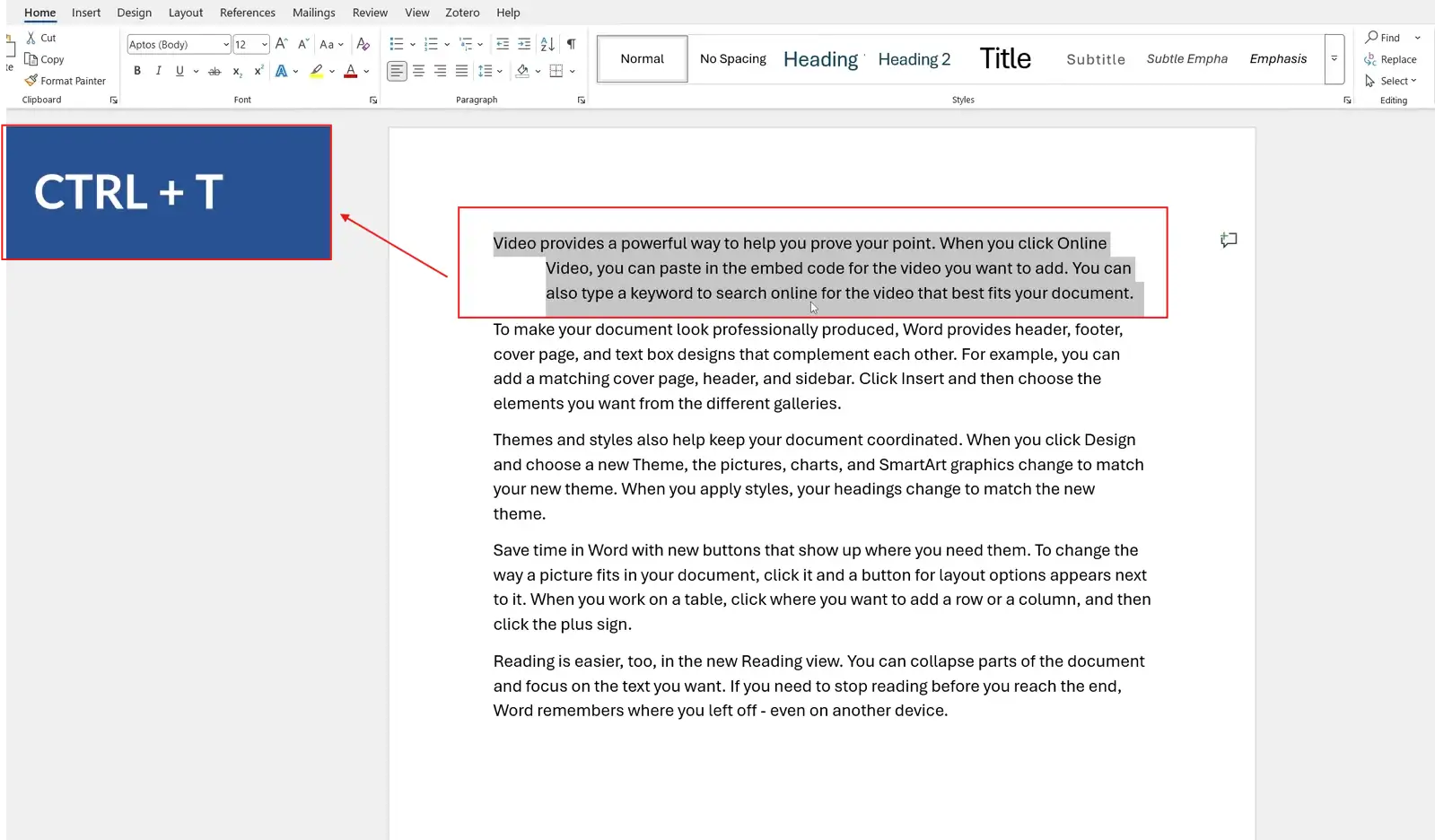Microsoft Word document showing the Ctrl T shortcut applied to create a hanging indent in Word for a reference entry