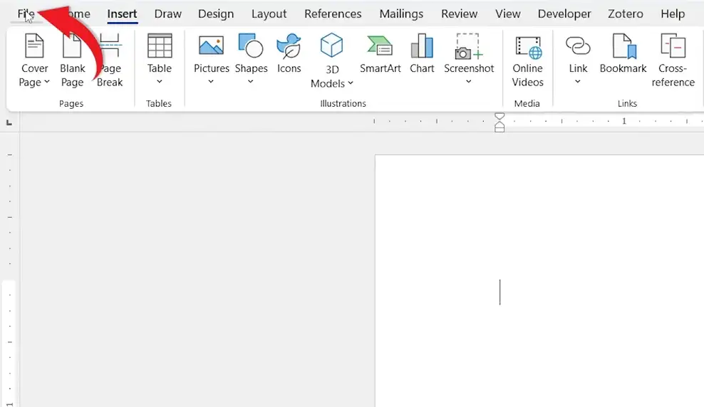 Microsoft Word File menu showing Open and Browse options used when converting a PDF to insert into Word as text.