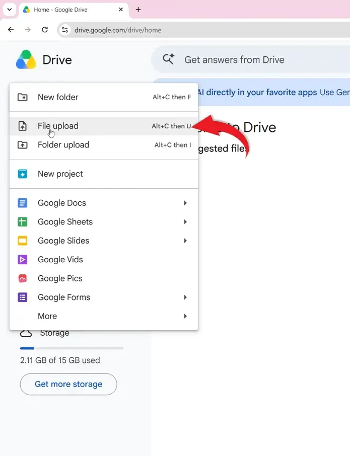 Google Drive showing File upload for opening a Microsoft Word document in Google Docs